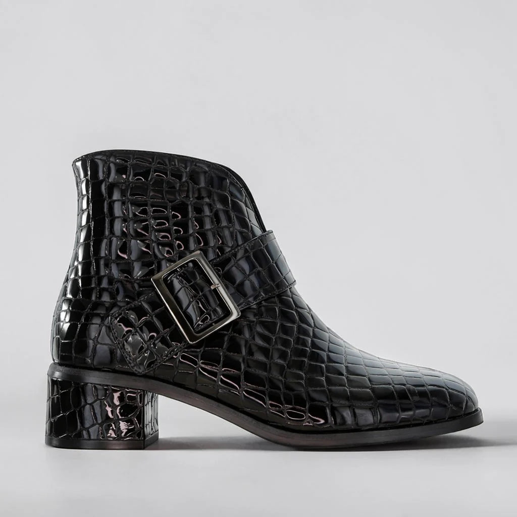 Le Sansa Andy Black Croc Heeled Boot
