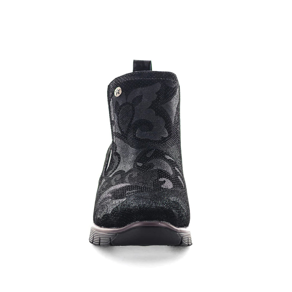 Black boot with floral pattern on a white background