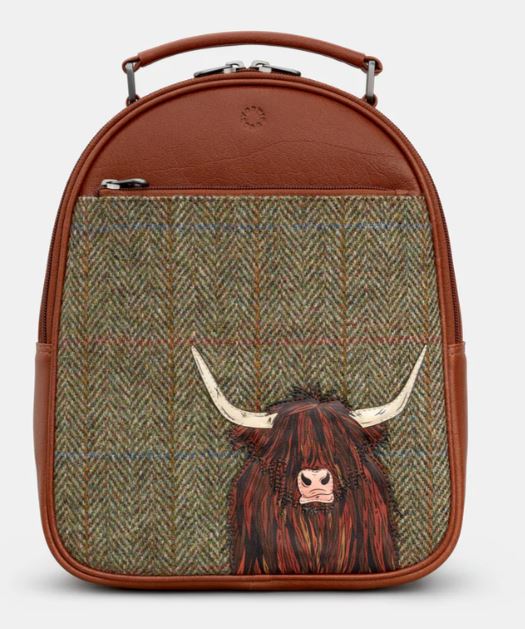 Yoshi Leather and Harris Tweed Highland Cow Back Pack