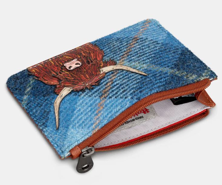 Yoshi Leather Highland Cow Zip Top Purse Blue