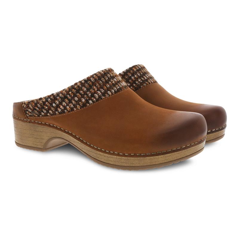 Dansko Bev Woven Collar Tan Burnish Clog 