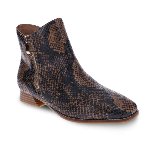 Mia Vita Felicity Zip Ankle Boot Brown Snake