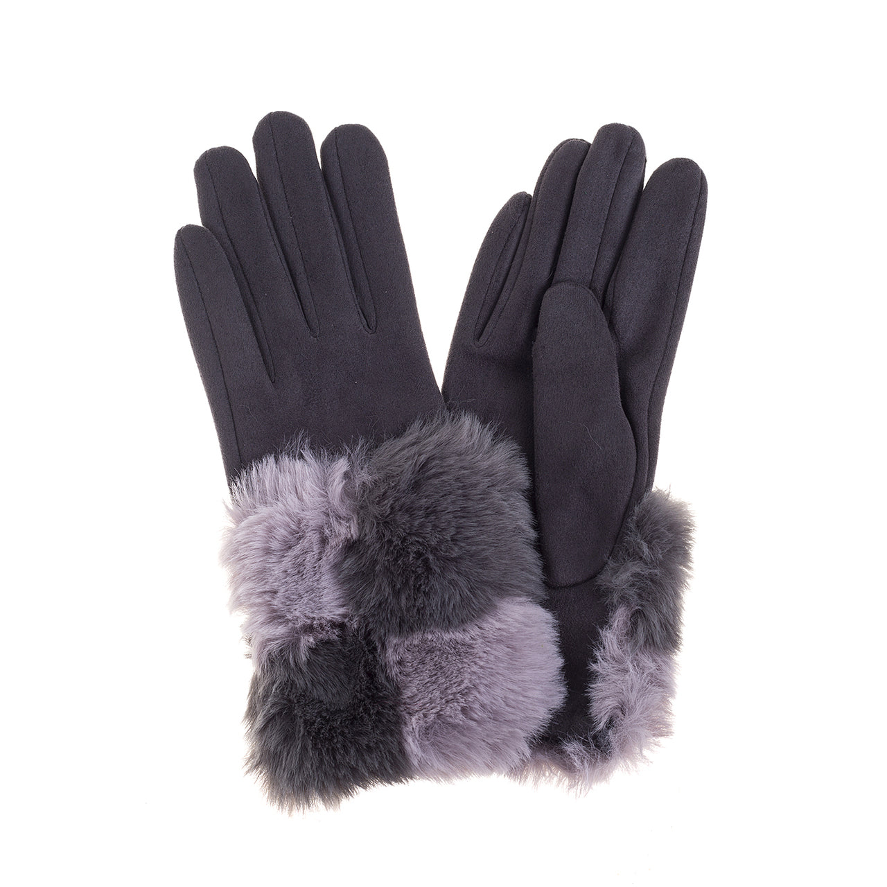 Gloves - Block faux Fur Grey