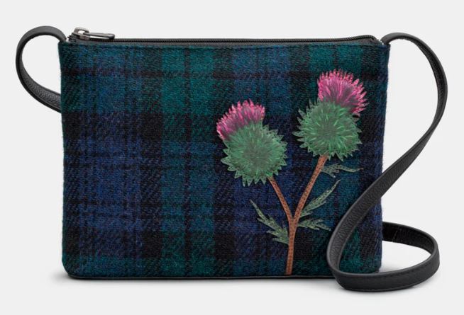 Yoshi Leather and Harris Tweed Highland Thistle Cross Body Bag