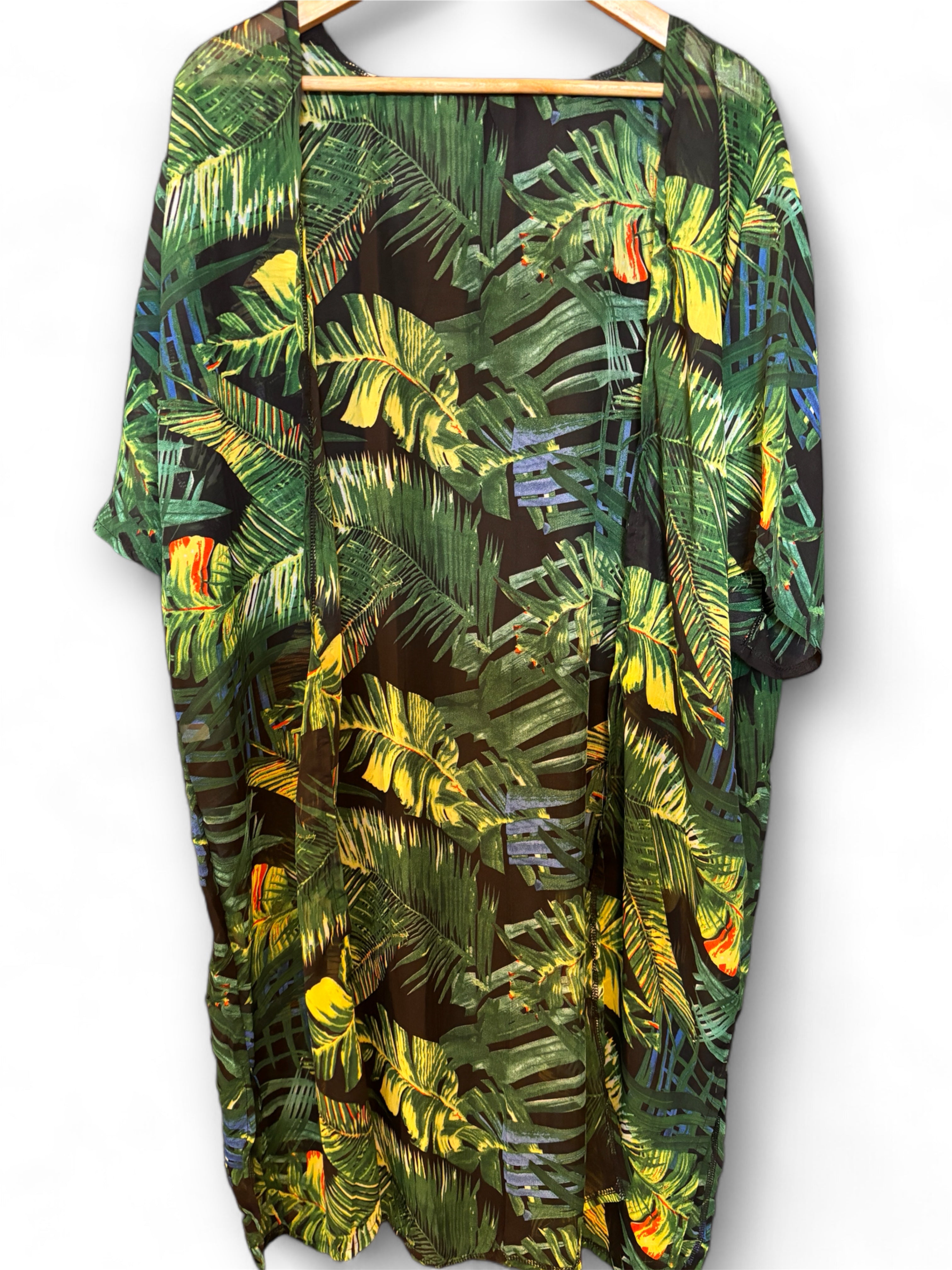 Sheer Fern Print Duster Coat