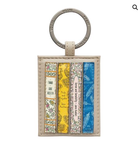 Yoshi Leather Keyring Bookworm Jane Austen Warm Grey