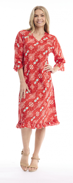 Orientique Jardin Exotique Dress Bias V Neck frill