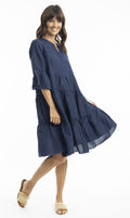 Orientique Linen 3/4 Sleeve Layered Dress