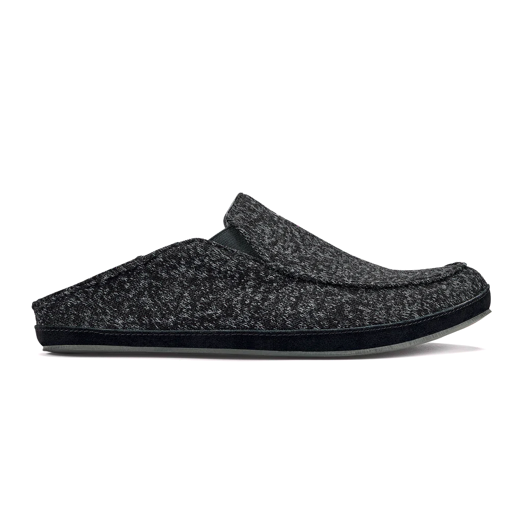 Olukai Mens Moloa Hulu Wool Slippers Black