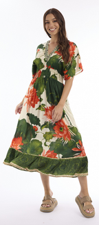 Orientique Excape Camila Dress Midi Shirred Waist