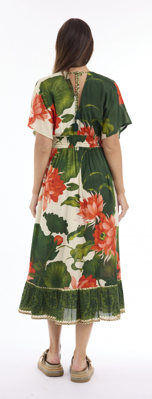 Orientique Excape Camila Dress Midi Shirred Waist