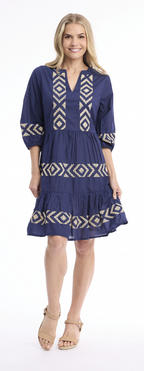 Orientique Solid Embroidery Dress Layer Collar