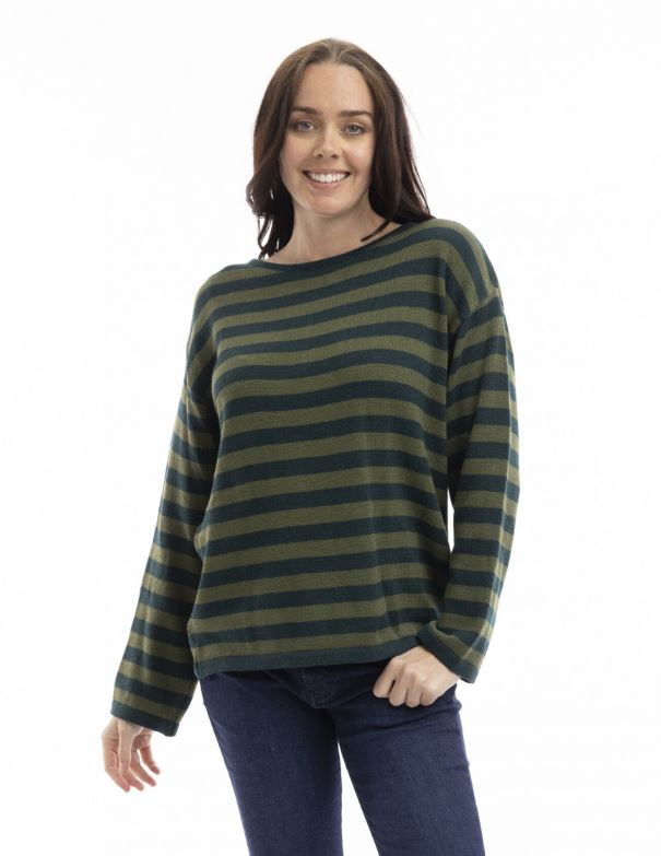 Orientique Knit Top R-neck Stripe