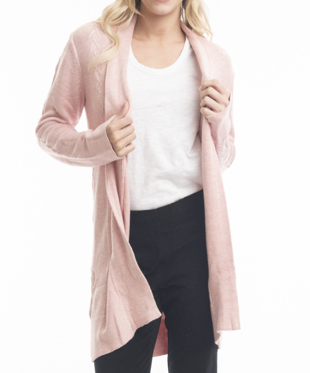 Orientique Knits Long Cardi Shawl Collar Soft Pink 