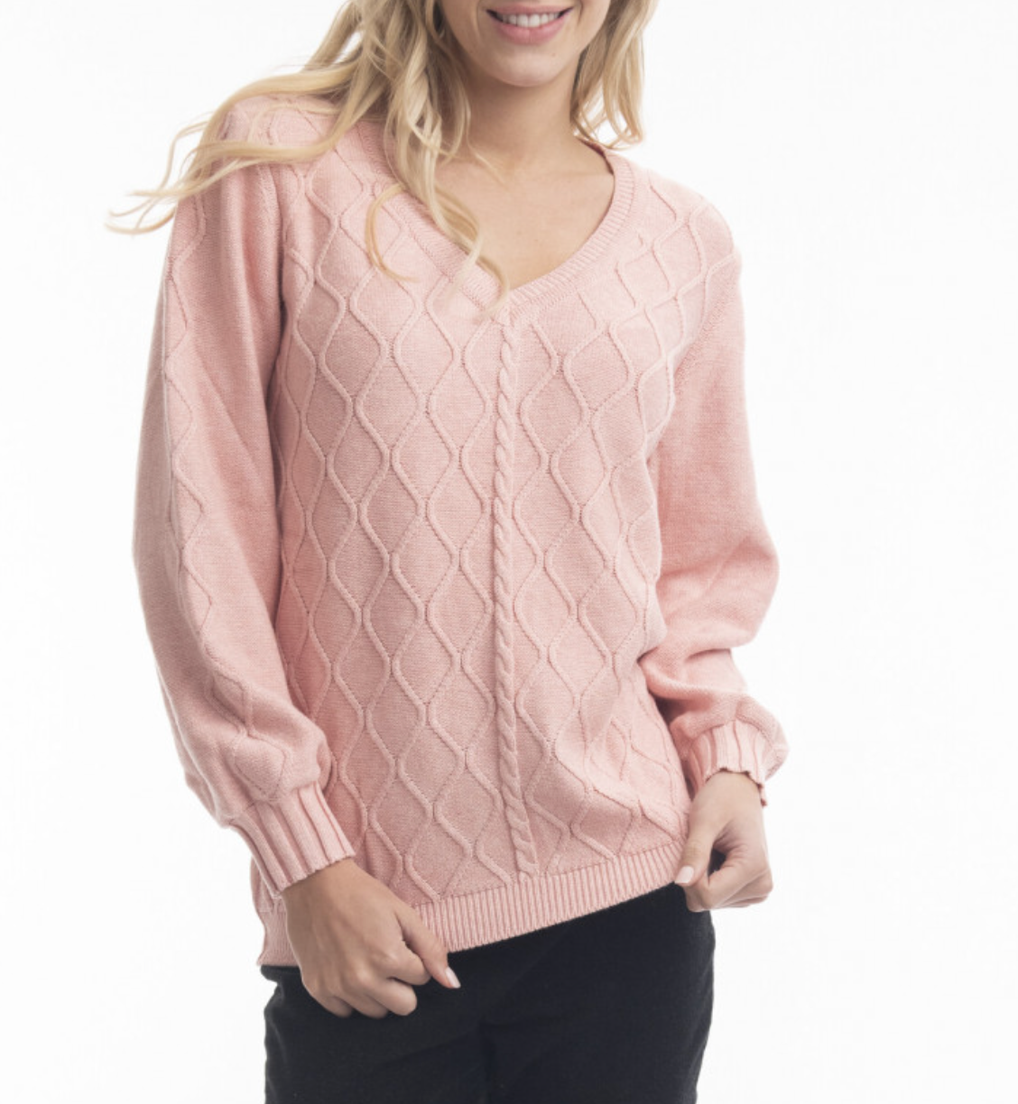 Orientique Knits V-neck Cable Jumper Soft Pink 