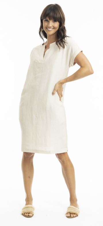 Orientique Linen Cap Sleeve Shift Dress