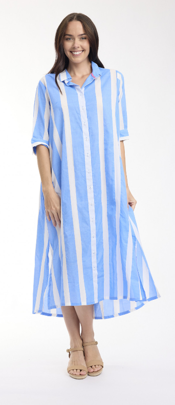 Orientique Stripe Long Button through Dress