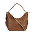 Brown leather Thomas Cook Nadia handbag displaying strap options