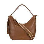 Brown leather Thomas Cook Nadia handbag displaying strap options