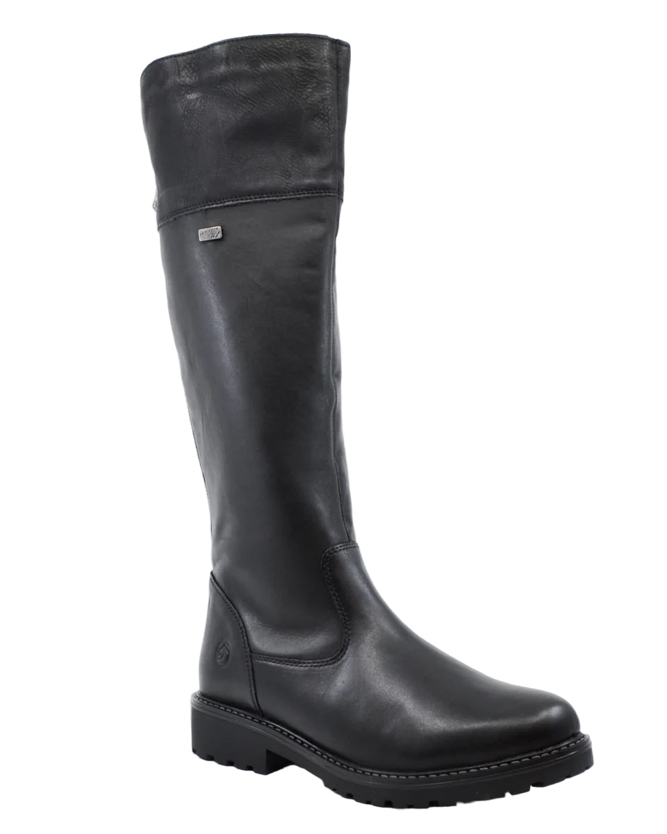Black knee-high boot on a white background