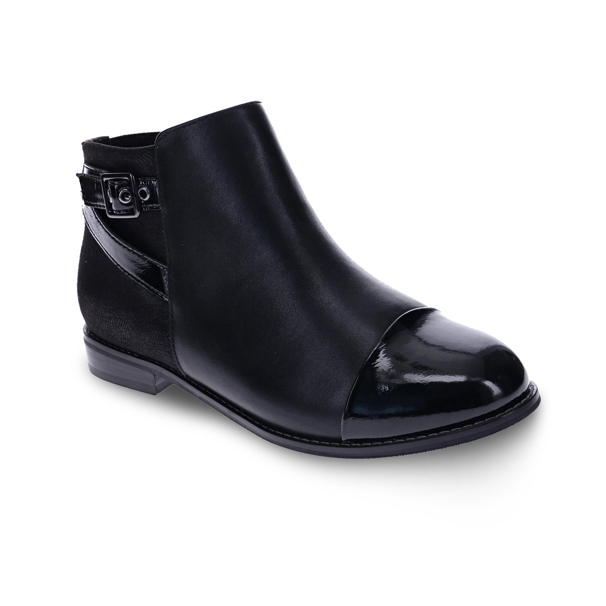 Scholl Travel Zip Boot - Black patent Toe