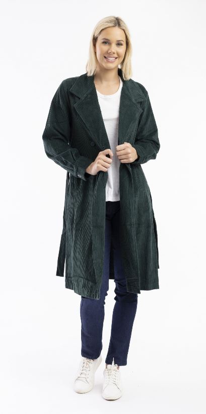 Orientique Cord Solid Trench Coat Pine