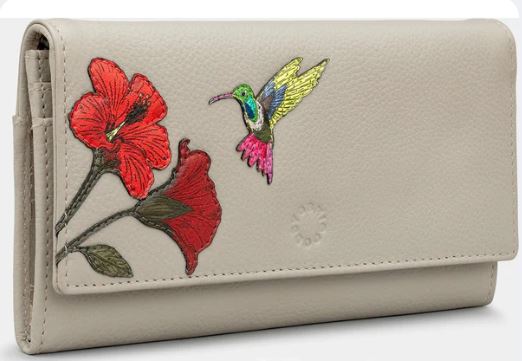 Yoshi Leather Petals and Feathers Flap over Purse Warm Grey