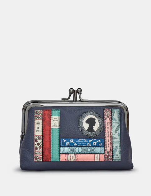 Yoshi Jane Austen Bookworm Navy Leather Aubrey Frame Purse