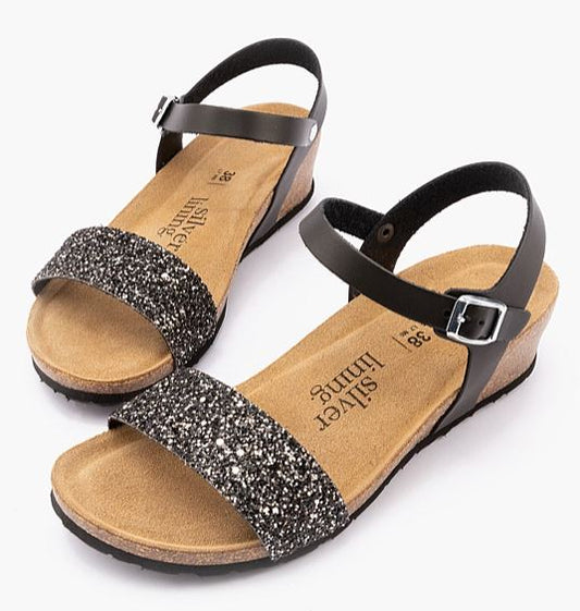 Silver Lining Agata Glitter Sandal Black 