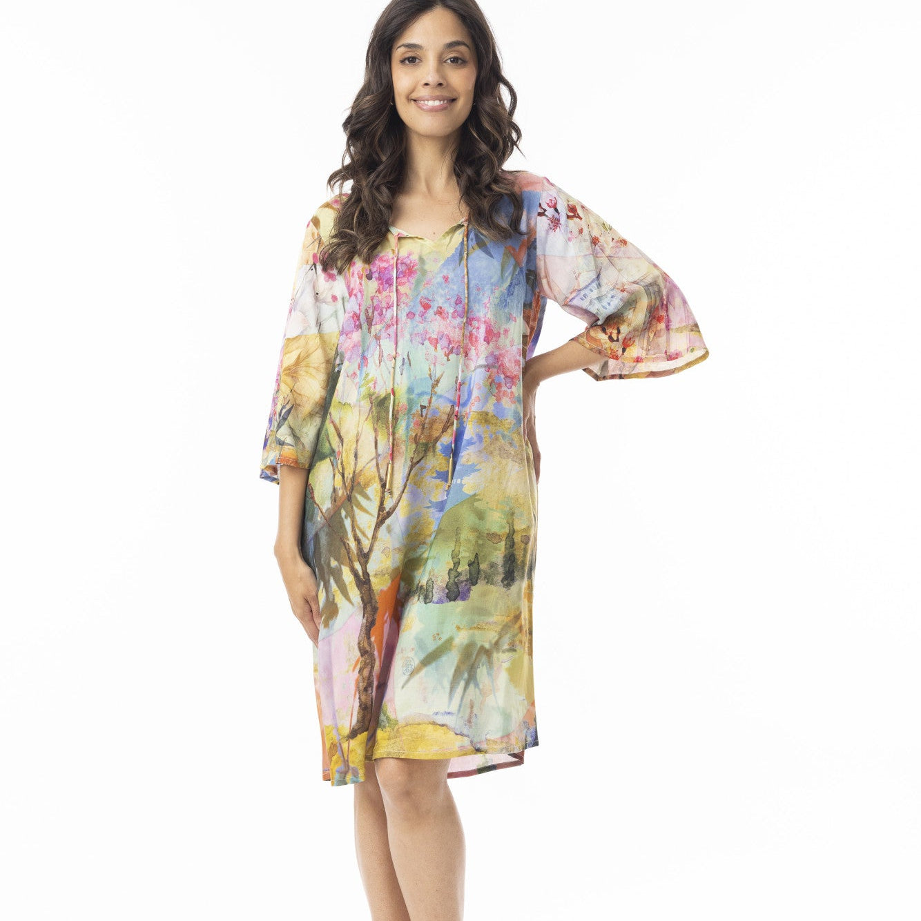 Orientique Digital Scenic Print Dress with Tie