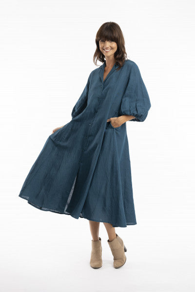 Orientique Escape Pure Linen Dress Puff Sleeve