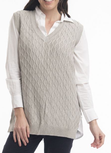 Orientique Knit Vest Cable Grey