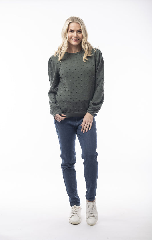 Orientique Knit Bobble Jumper - Sage Leaf