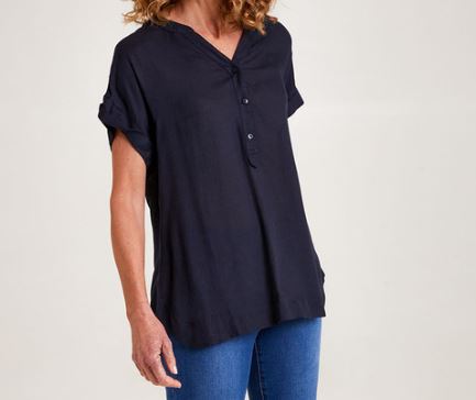 Orientique Essentials Mandarine Neck Top Navy