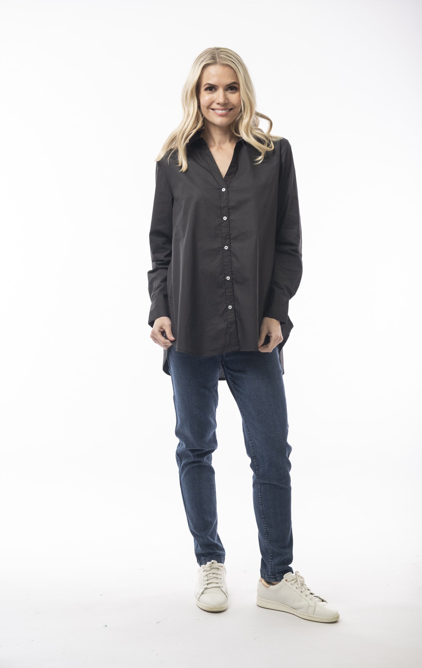 Orientique Poplin Shirt Ruched Back Black