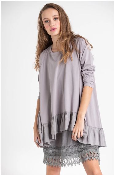 MRSV Ruby Ruffle Top Dove Grey