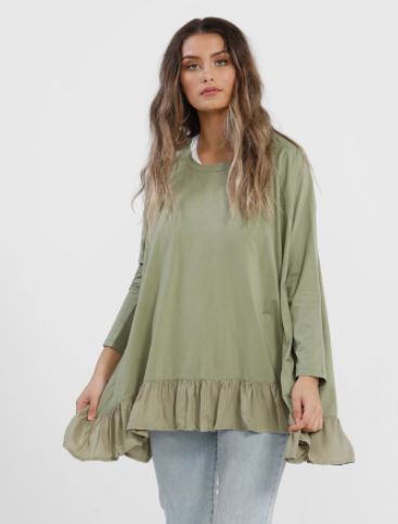 MRSV Ruby Ruffle top Sage Green 