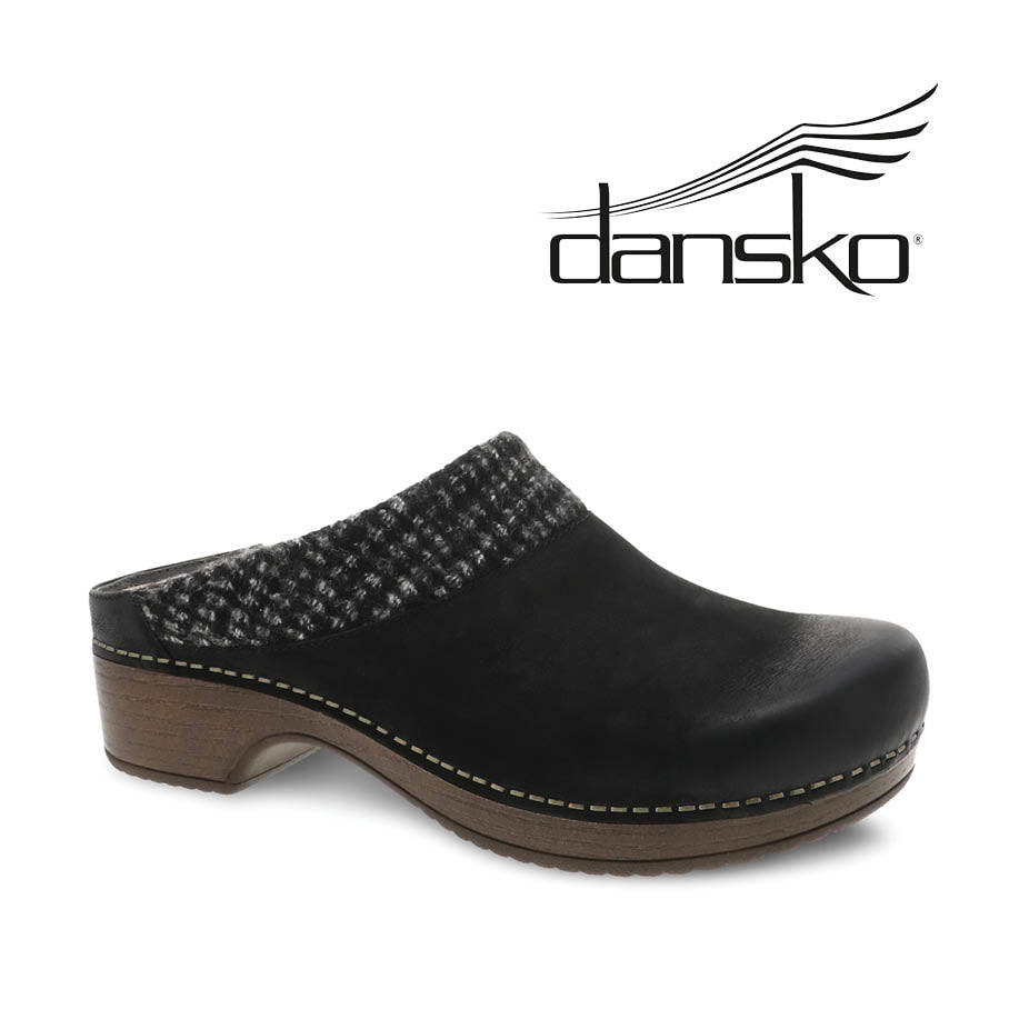 Dansko Bev Woven Collar Black Burnish Clog