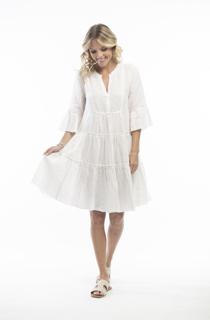 Orientique Escape Pure Linen Frill Sleeve Dress 