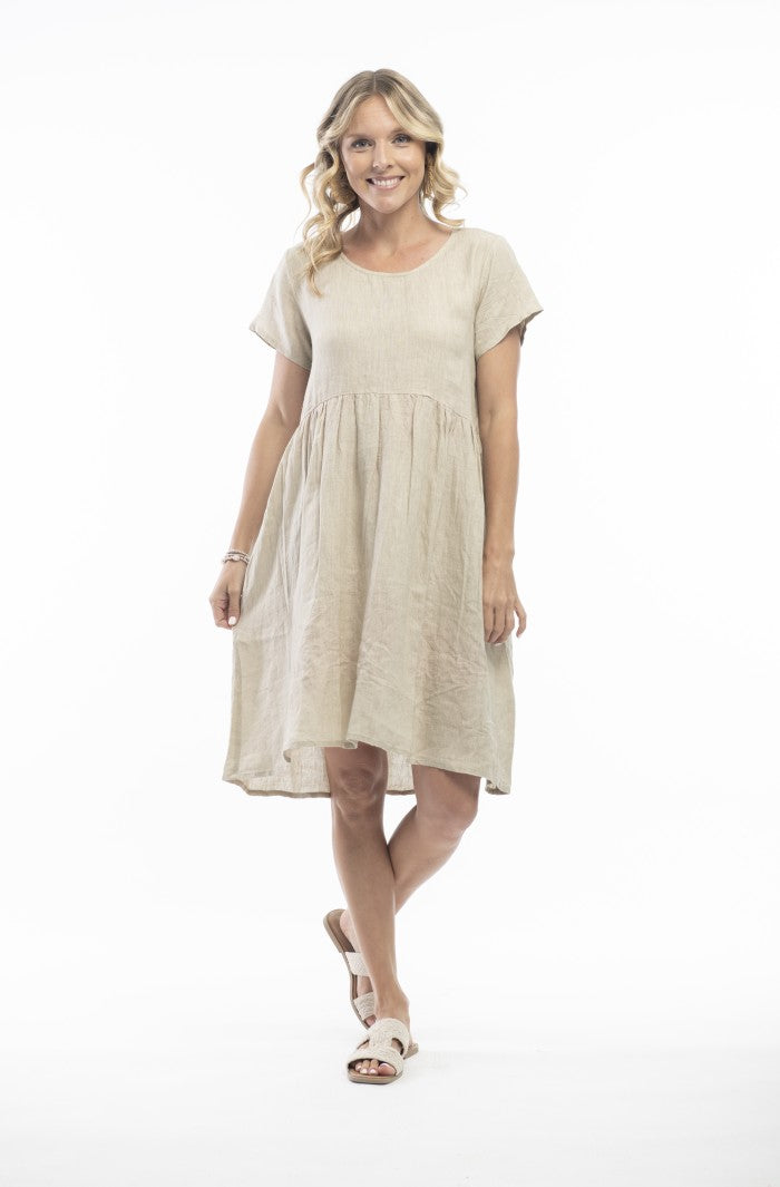 Orientique Escape Pure Linen Ruched Dress Fog