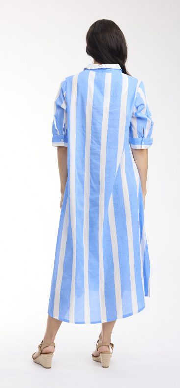 Orientique Stripe Long Button through Dress