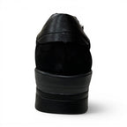 Back view of The Happy Shoe Shop ACO Comfort Aberdeen black sneaker with a sturdy, cushioned sole.