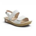 The Happy Shoe Shop Alegria Verona sandal in white Engraver pattern leather with adjustable hook-and-loop straps.