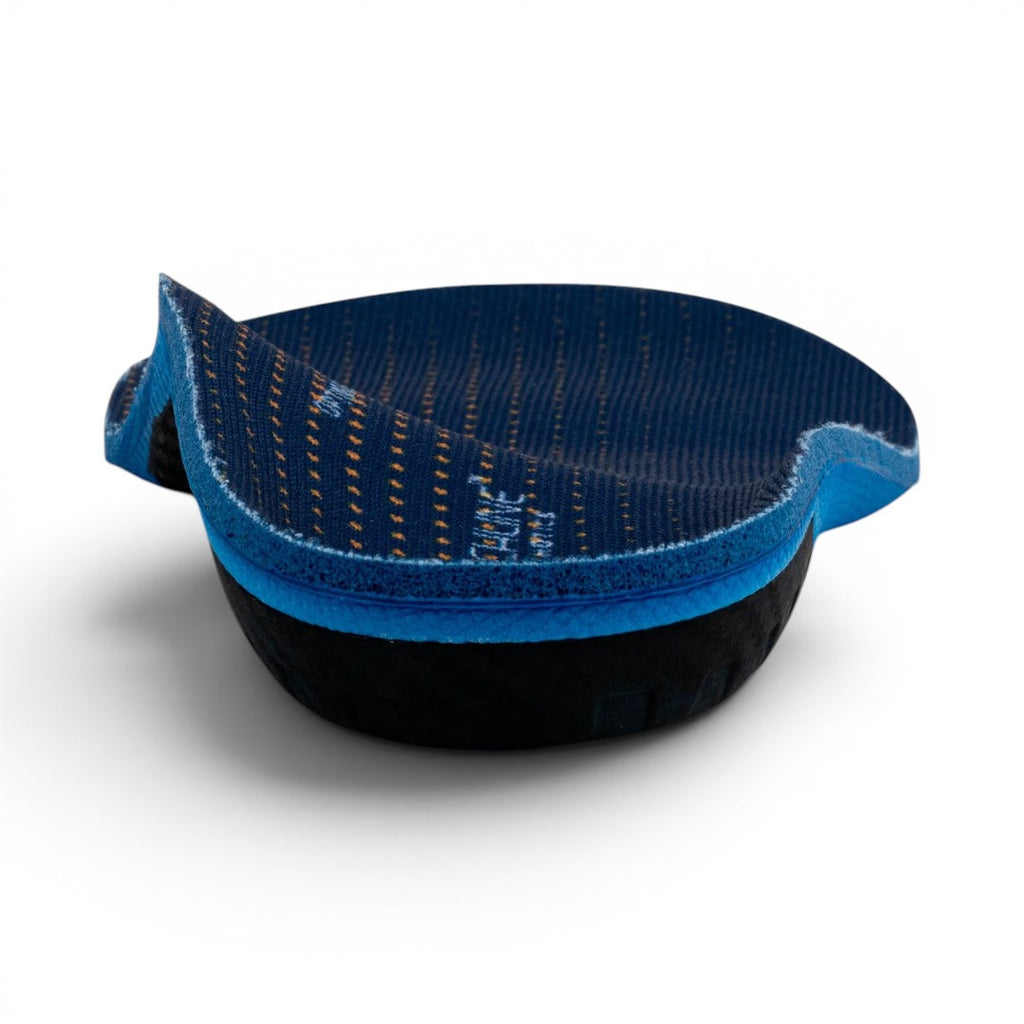 The Happy Shoe Shop Archline Active Orthotics insoles in blue with carbon fibre shell and EVA construction for athletic support.