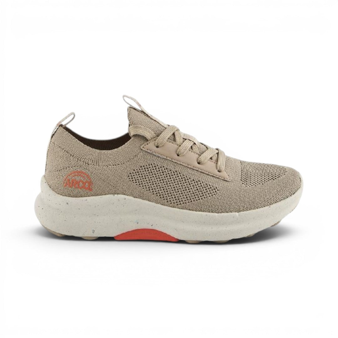 The Happy Shoe Shop Arco2 beige lace-up walking shoe with breathable mesh upper and cushioned three-density sole.