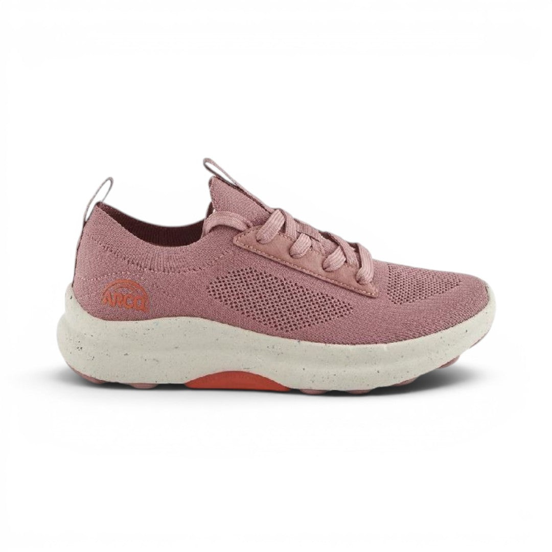 The Happy Shoe Shop Arco2 mauve lace-up walking shoe with breathable air mesh upper and speckled three-density sole.