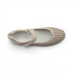 The Happy Shoe Shop Klouds Blissed beige leather Mary Jane shoe with perforated upper and adjustable velcro strap.