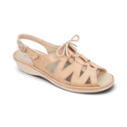 The Happy Shoe Shop Suave Paris beige leather slingback sandal with lace-up detail and cutout design.