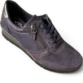 The Happy Shoe Shop black Aberdeen sneaker with side zipper, lace-up closure, and textured floral-patterned panels.