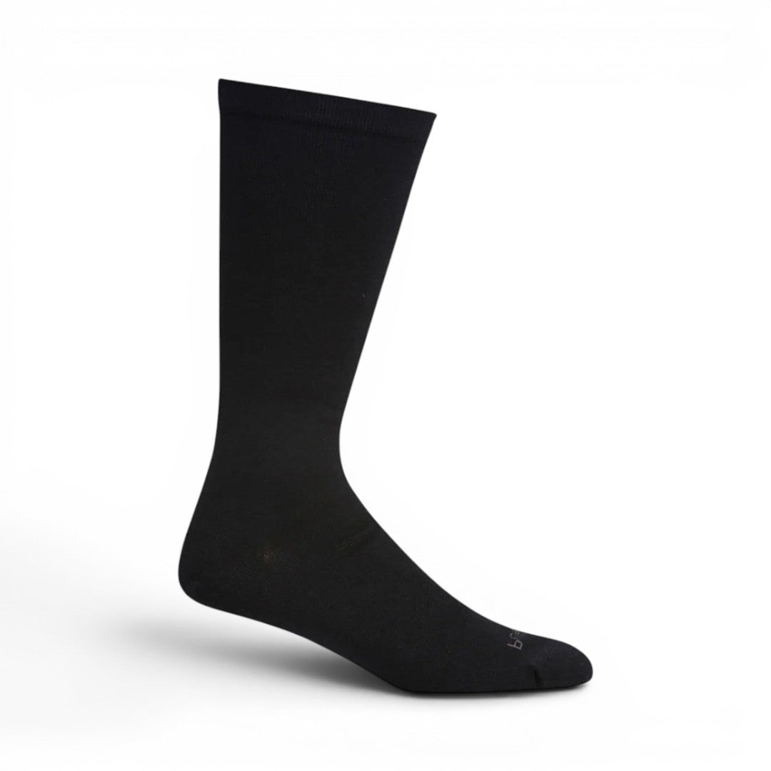 The Happy Shoe Shop black bamboo blend health socks with loose cuff and hand-linked toe seam.